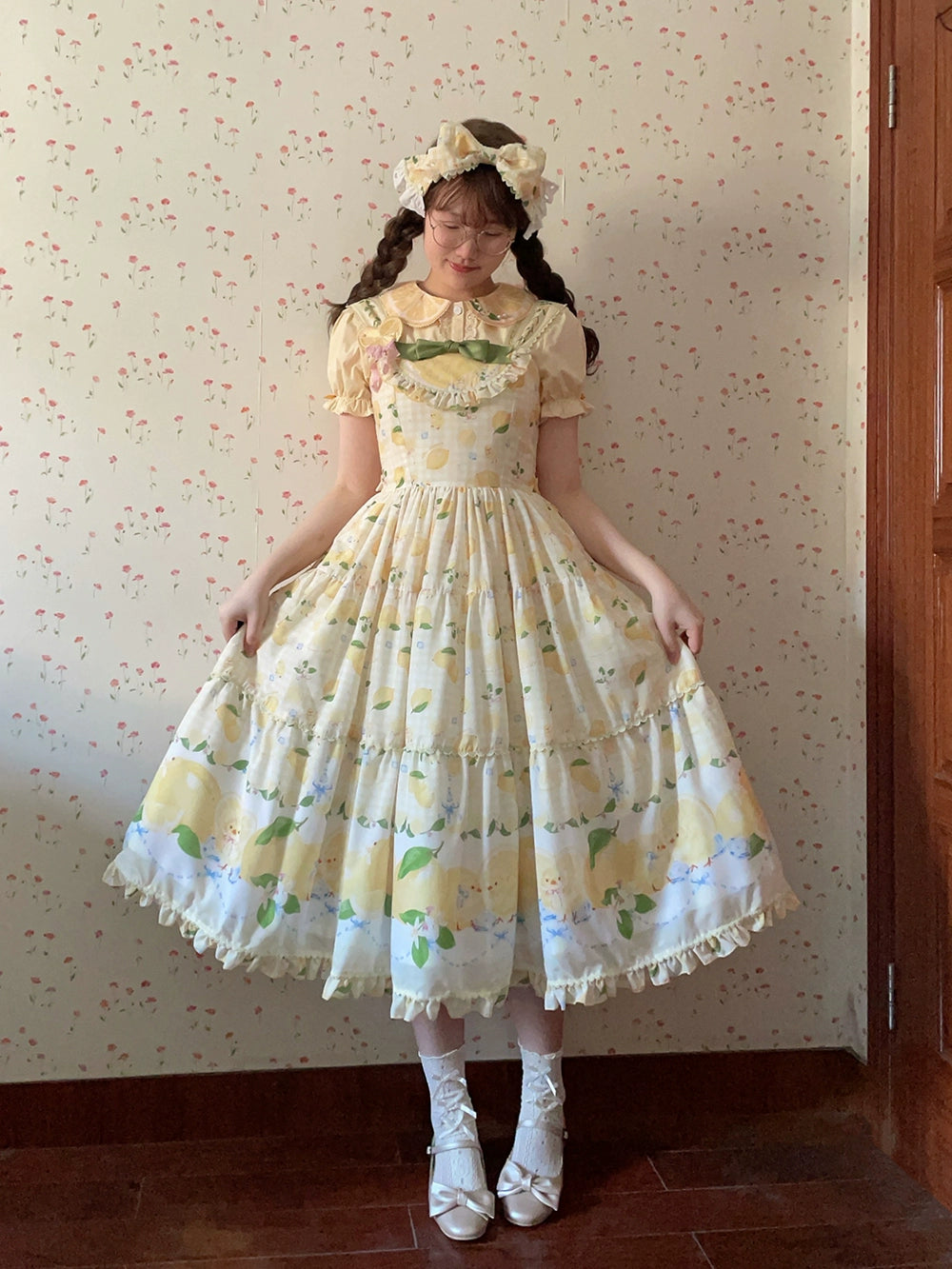 【受注予約5/14まで】Lemon Sweetie プリントジャンパースカート・ロング丈