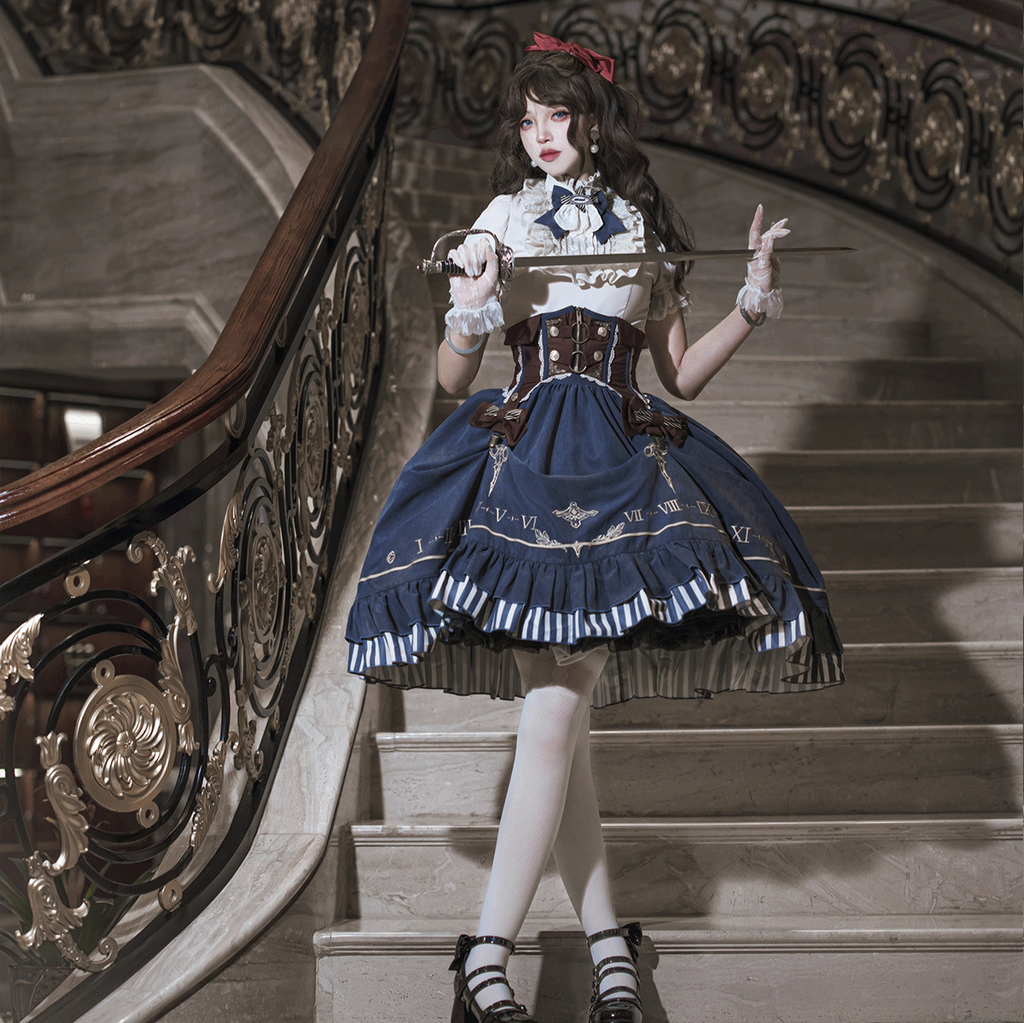 Tick ​​Tock hem stripe skirt 3 piece set