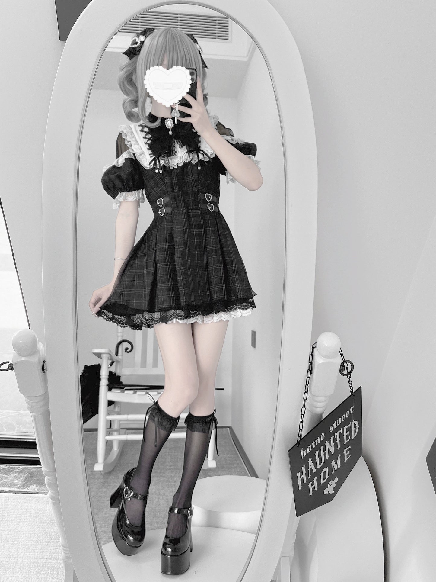 【予約販売】 Angel Heartbeat Black フリルチェックミニ丈ワンピース