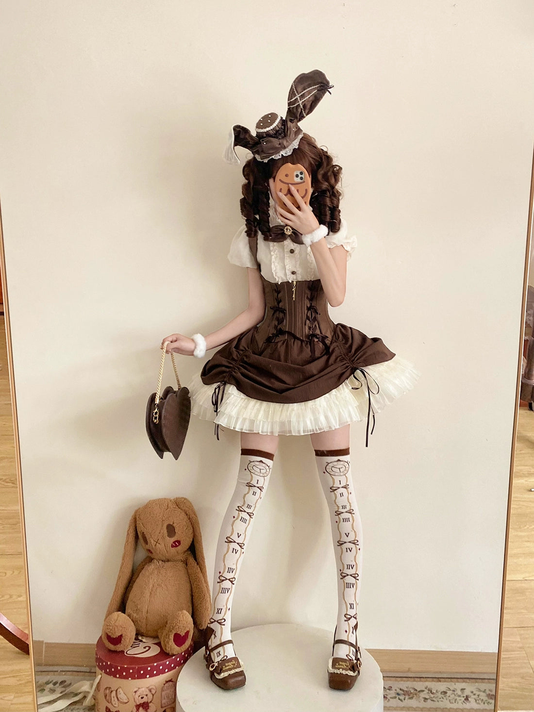 【受注予約6/30まで】Brulee Bunny コルセットジャンパースカートセット・ブラウン