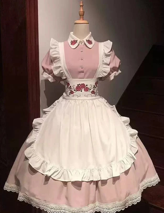 [Pre-orders available until September 3rd] New color of maid-style dress with red rose embroidery and apron