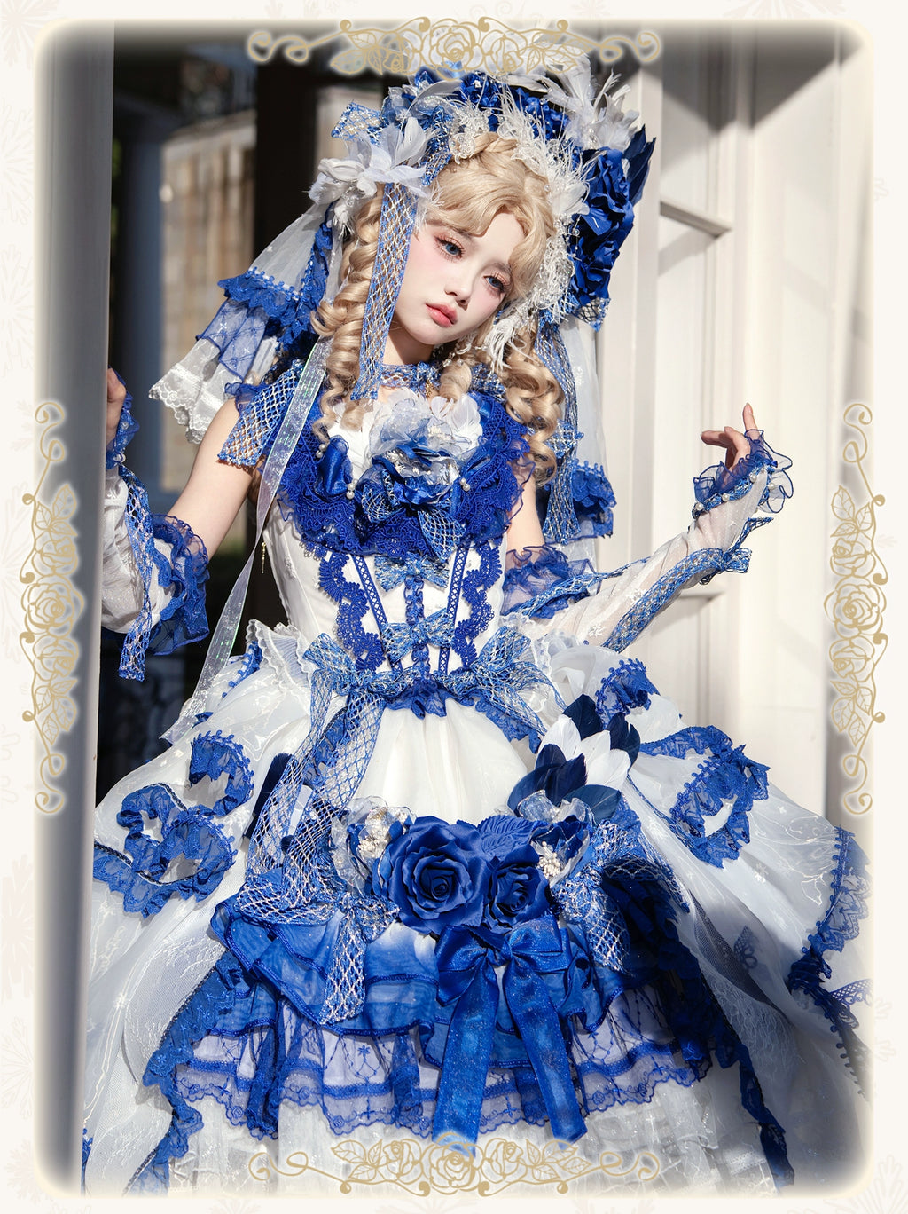 【受注予約8/13まで】Snow Rose Princess トレーン付きドレス・ブルー×ホワイト