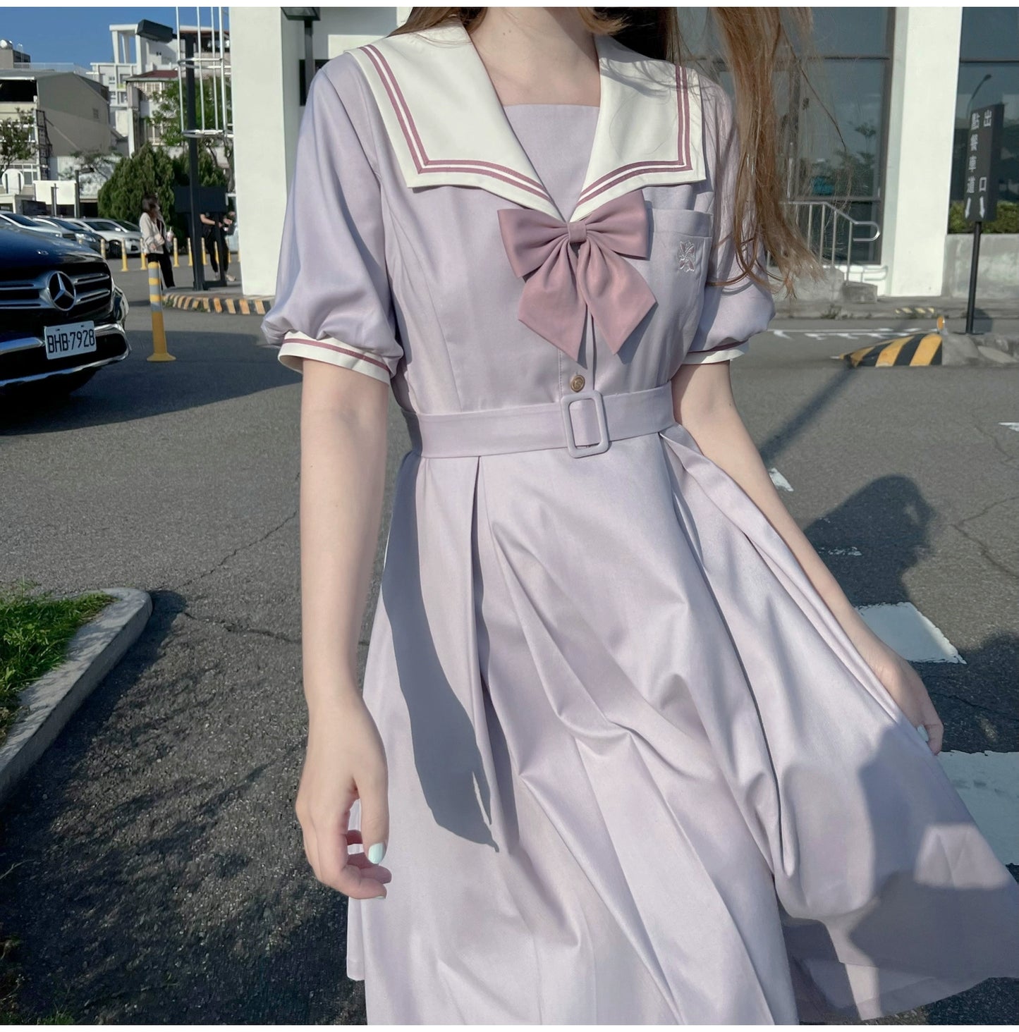 Misty Vine Wisteria Sailor Collar Dress