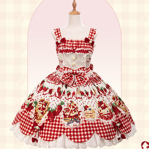 【受注予約11/18まで】Strawberry Cake Guide プリントジャンパースカート
