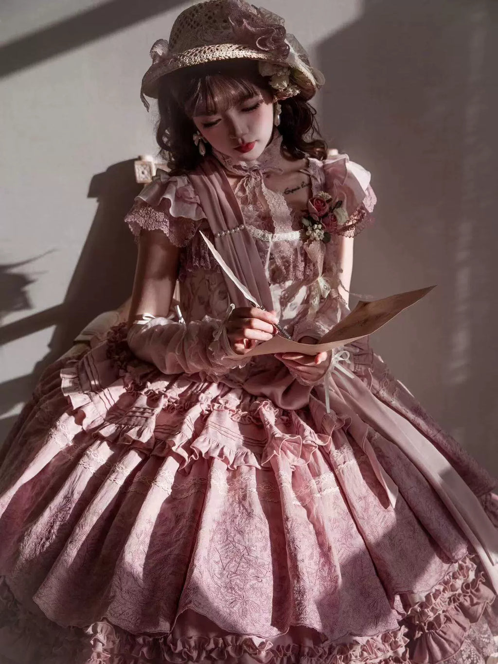 Fourteen-line poem: Lace and embroidered skirt