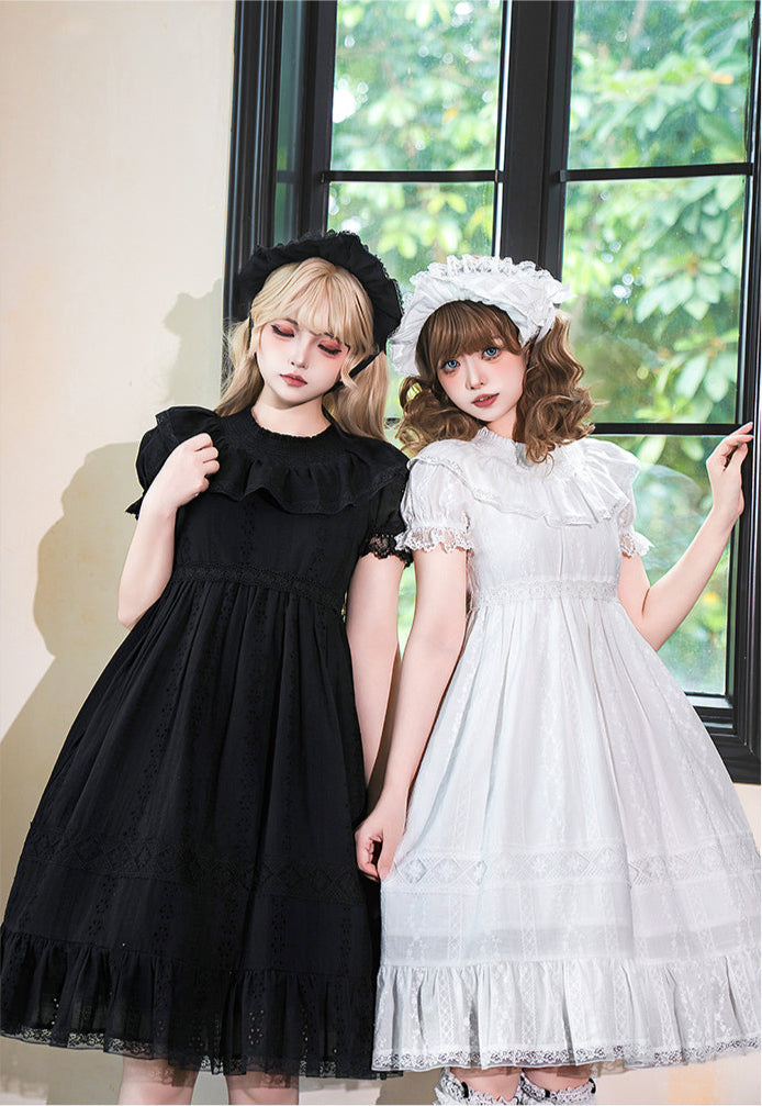 花刺繍入りコットンレースワンピース 単品＆セット