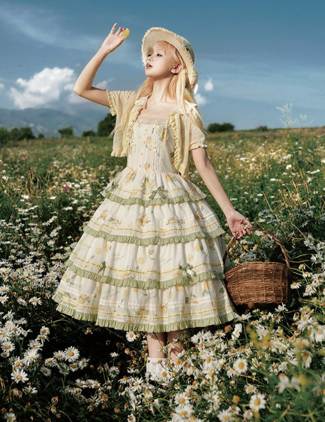 【受注予約7/16まで】Limone Town カントリー風ティアードジャンパースカート