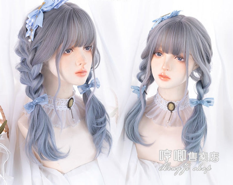 Lolita wig gray blue gradation loose curl long