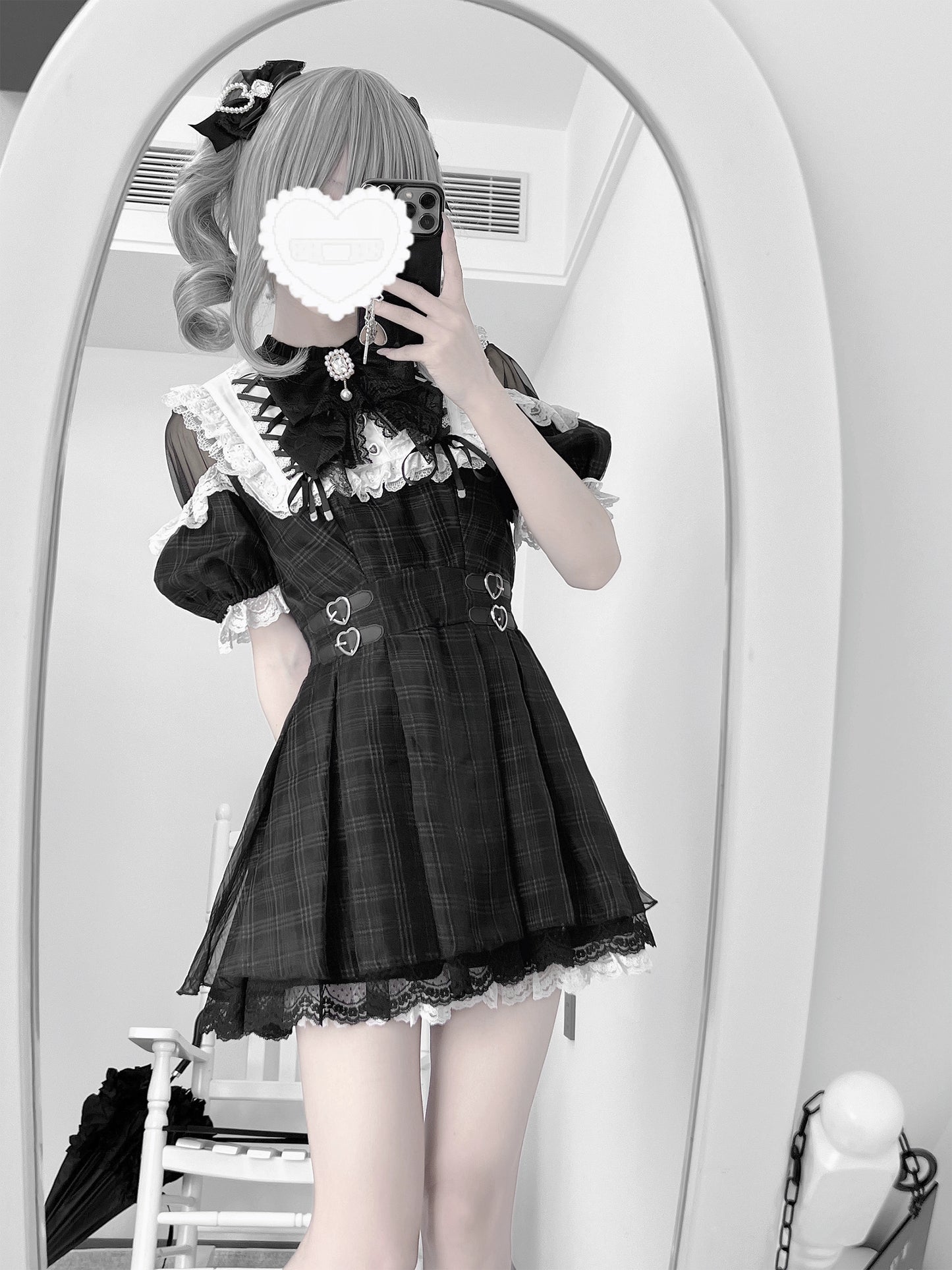 【予約販売】 Angel Heartbeat Black フリルチェックミニ丈ワンピース