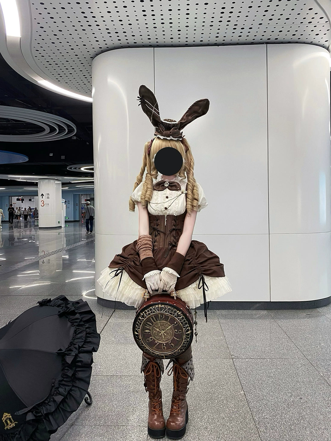 【受注予約6/30まで】Brulee Bunny コルセットジャンパースカートセット・ブラウン