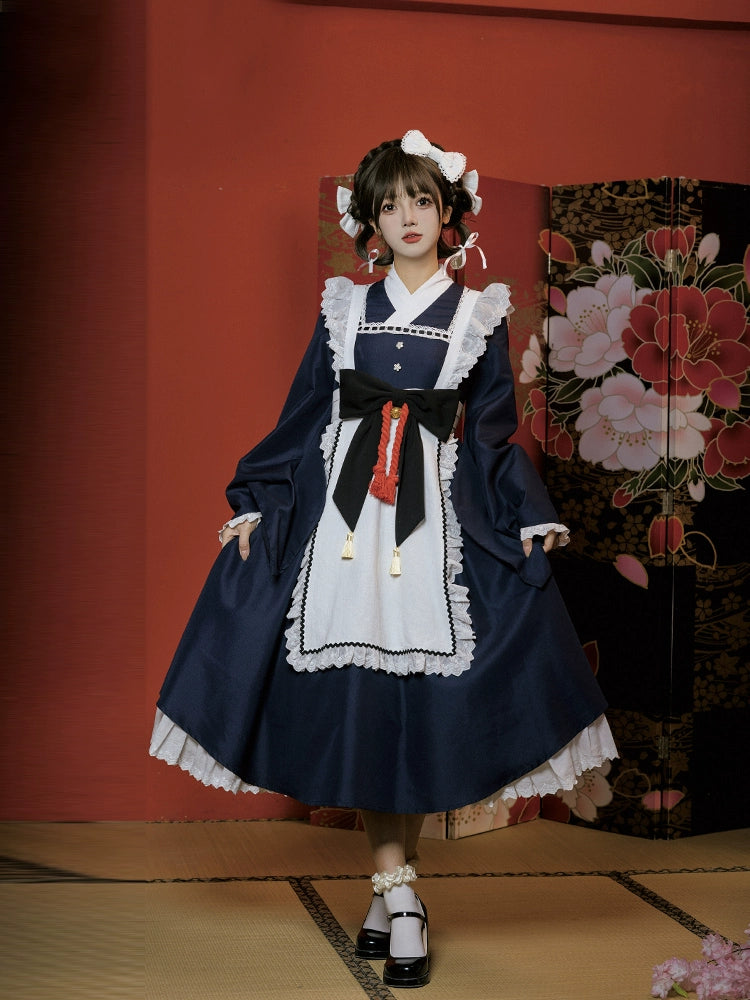 Japanese style maid pink and navy Japanese Lolita dress