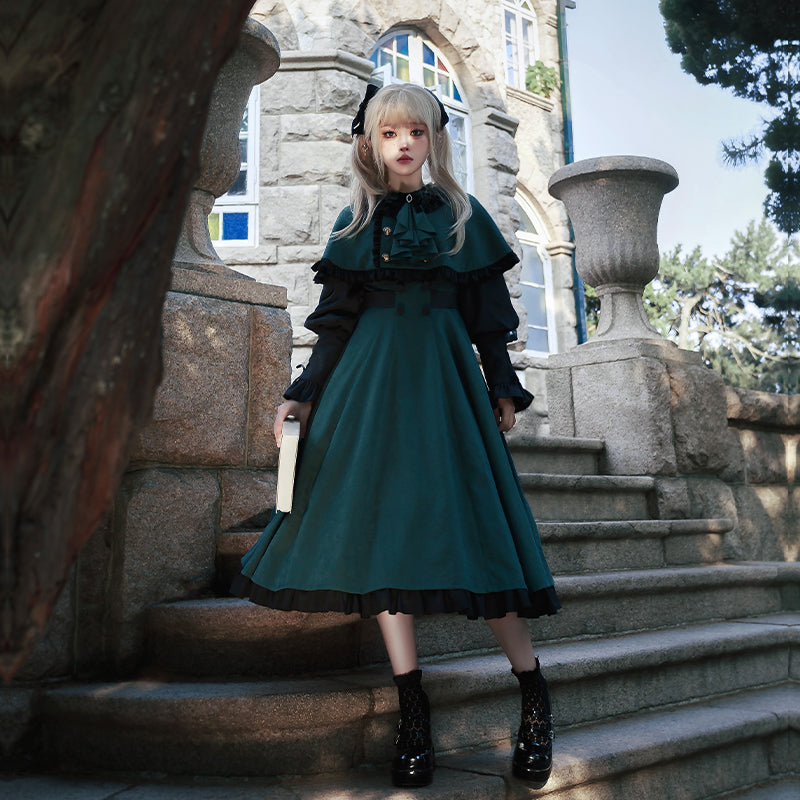 [Pre-order] Pharmacy Apprentice Witch Long Sleeve Dress and Cape with Ribbon Tie