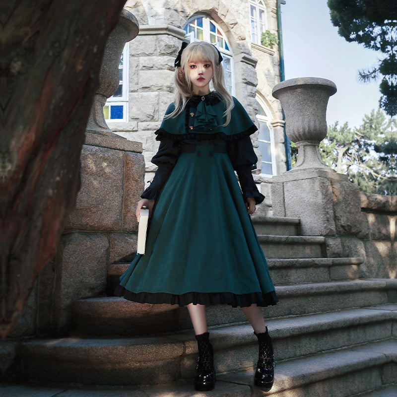 Pharmacy Apprentice Witch Long Sleeve Dress and Cape with Ribbon Tie