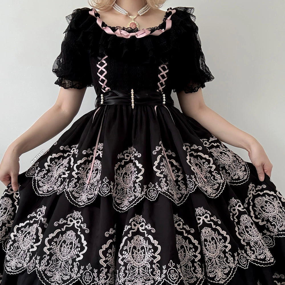 【受注予約9/25まで】Noble Garden 付け袖付き刺繍ワンピース