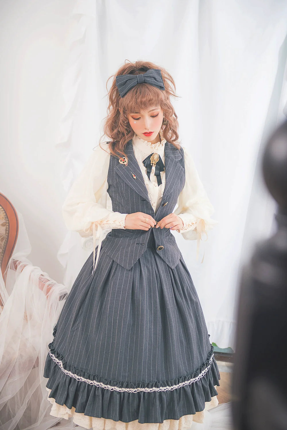 [Pre-order] British Classical Lolita Vertical Striped High Waist Skirt