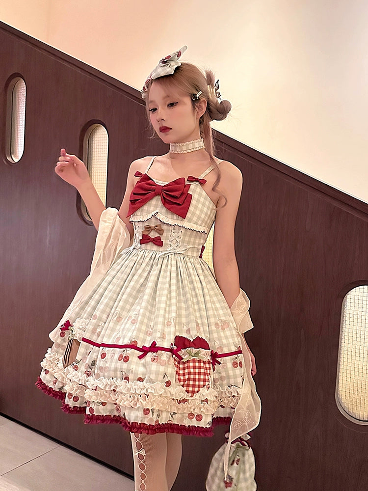 Cherry and Heart Gingham Check Jumper Skirt