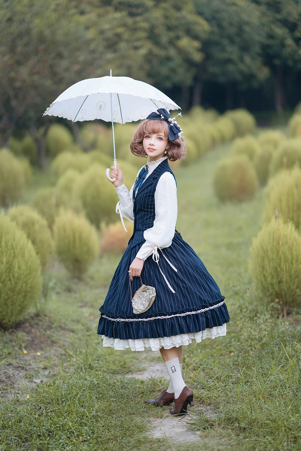 [Pre-order] British Classical Lolita Vertical Striped High Waist Skirt