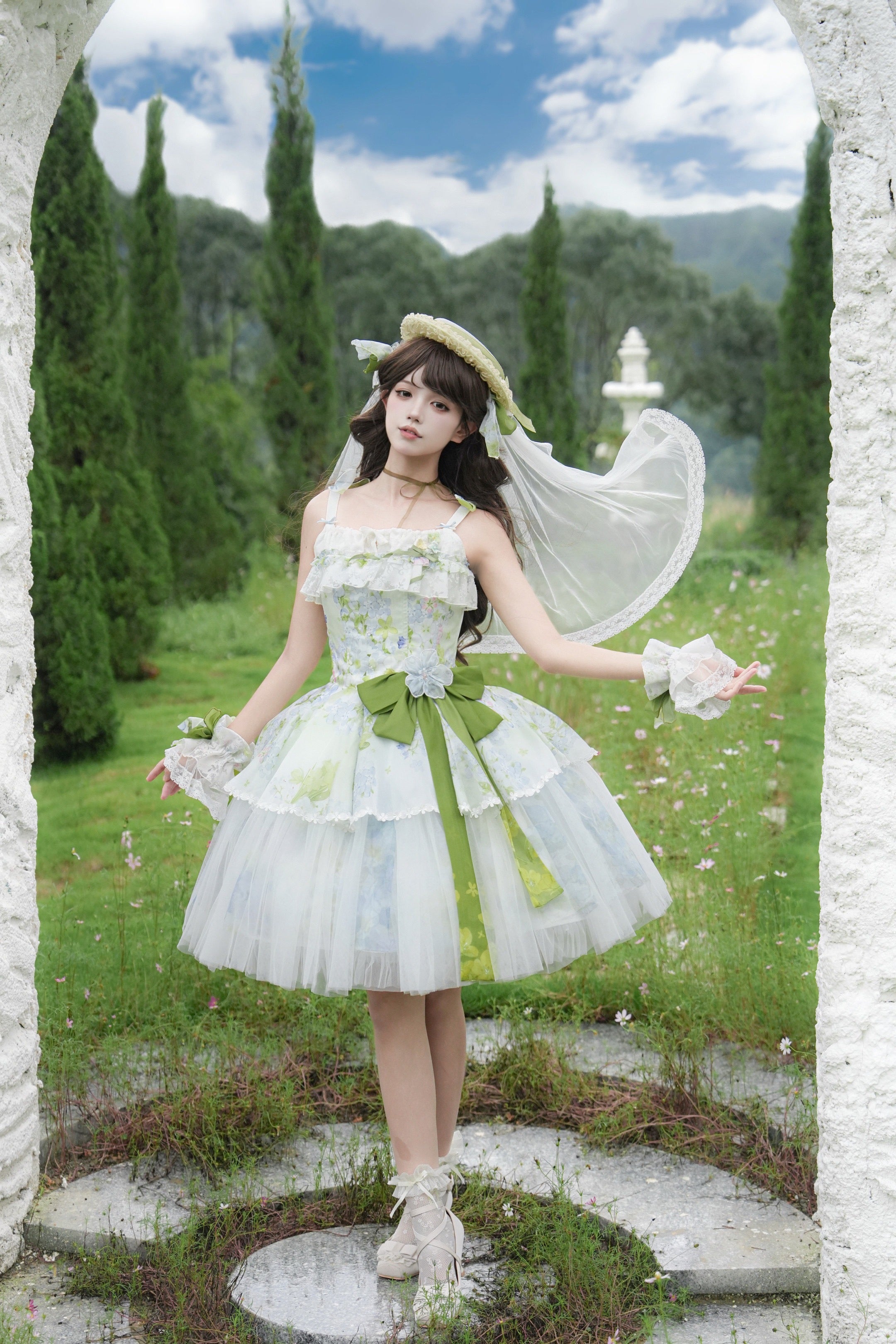 【受注予約6/17まで】風に揺れる紫陽花 ジャンパースカート・ショート丈