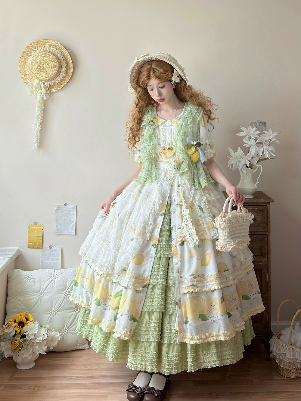 【予約販売】Lemon Sweetie プリント半袖ワンピース・ラグジュアリータイプ
