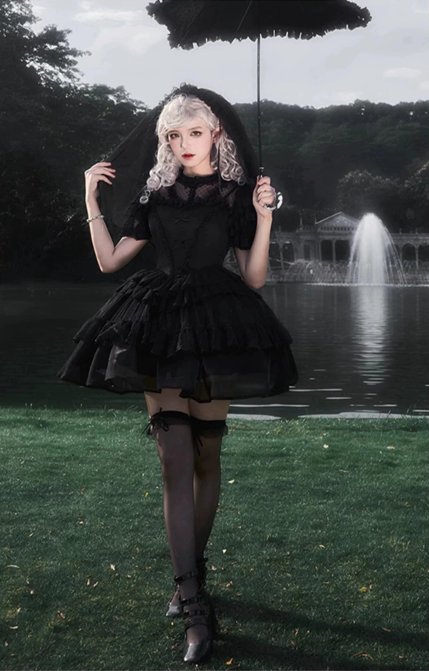 Dark Fairy Layered Frill Jumper Skirt and Blouse