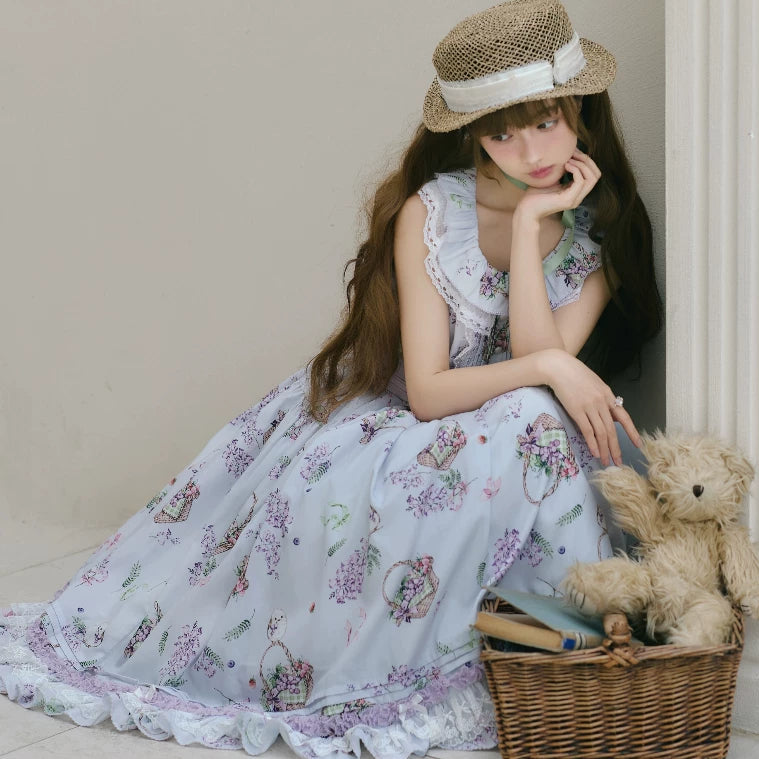 【受注予約8/17まで】Flower and Fruit Basket ジャンパースカート