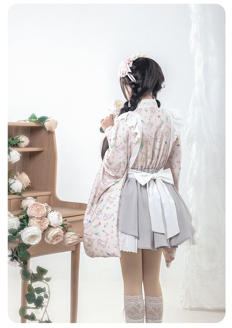 Hana Kikou Japanese Lolita Maid Style Apron Dress Short Length