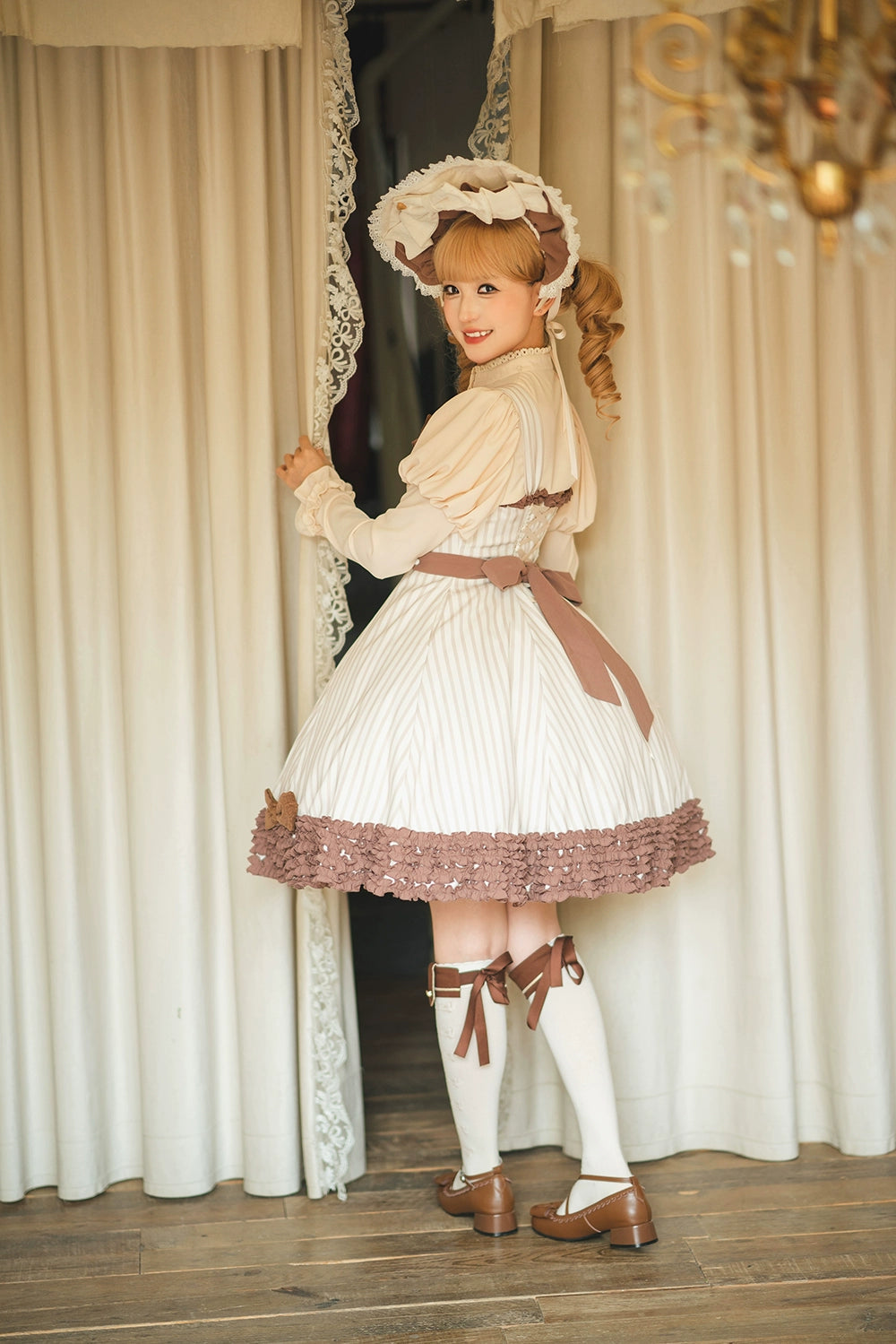 【予約販売】Classic Chocolat Stripe ストライプジャンパースカート・ショート丈