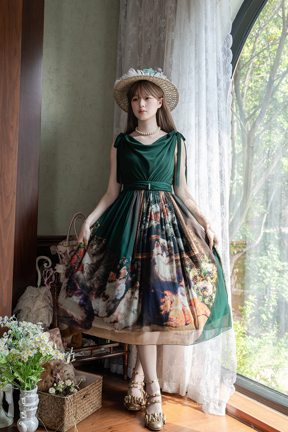 【予約販売】Elegance Greek 油彩画風プリントジャンパースカート・新色