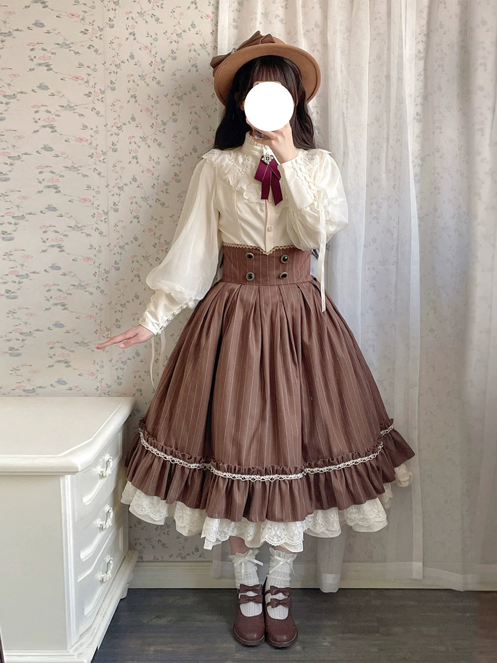 [Pre-order] British Classical Lolita Vertical Striped High Waist Skirt