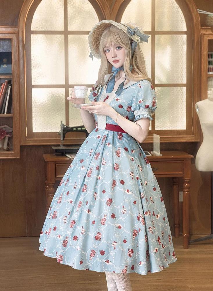 Rose Garden Light Blue Puff Sleeve Dress