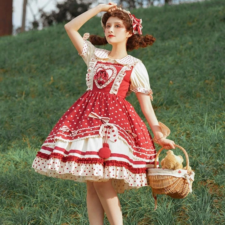 Red Cherry Pie Sweet Loli Polka Dot Jumper Skirt