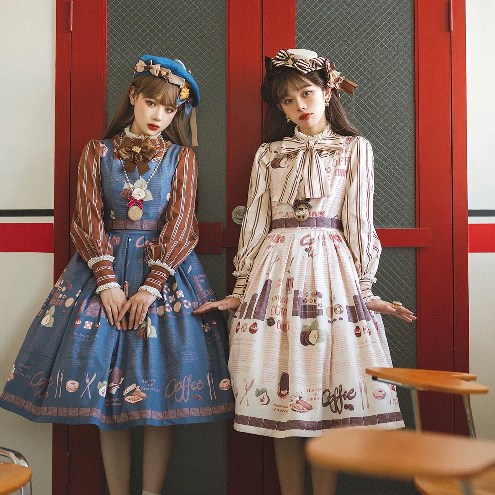 【予約販売】Coffee Break チョコレートプリントジャンパースカート