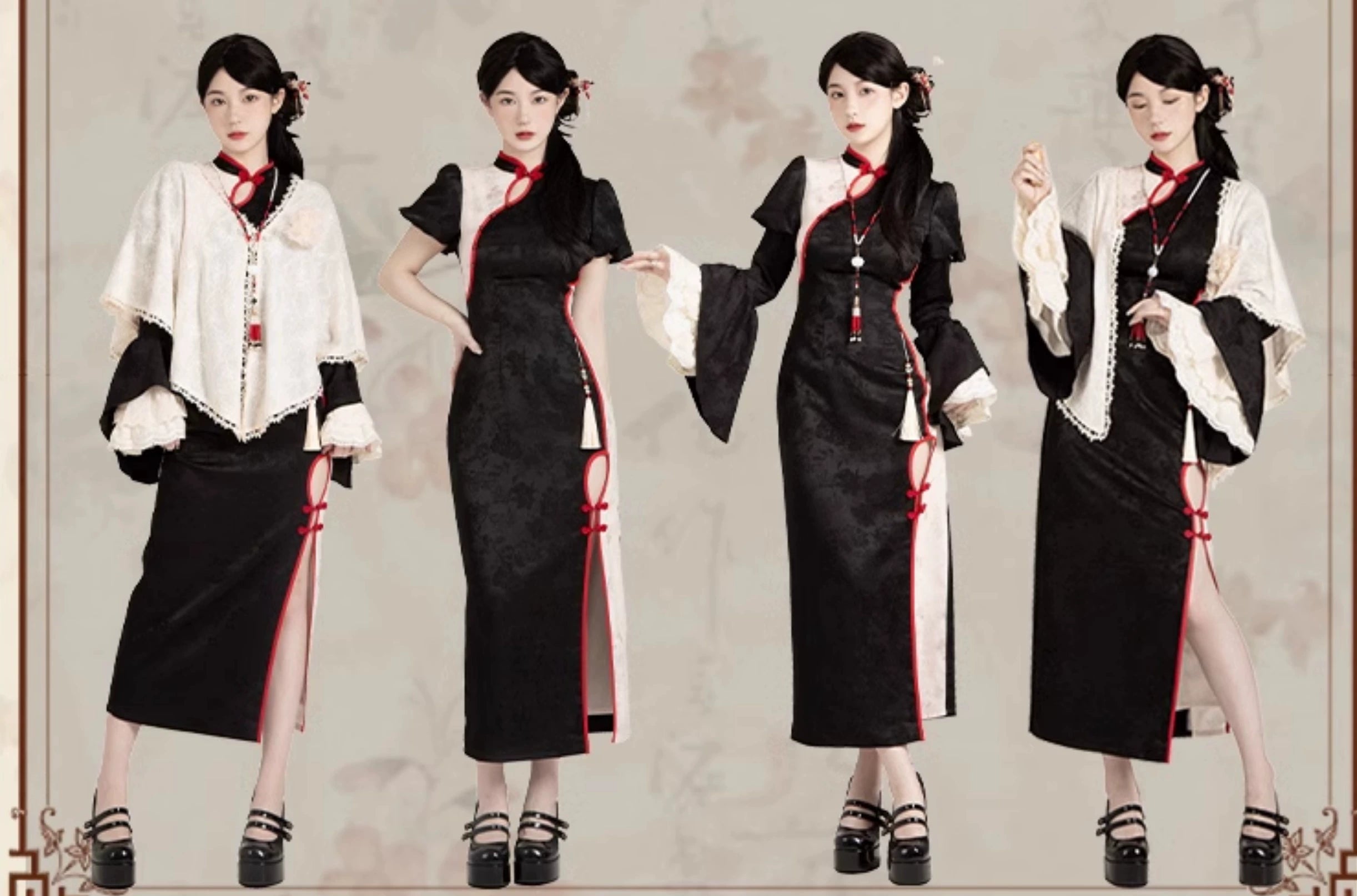 Ryokoka Side Slit Floral Long Dress Single Item/5 Piece Set