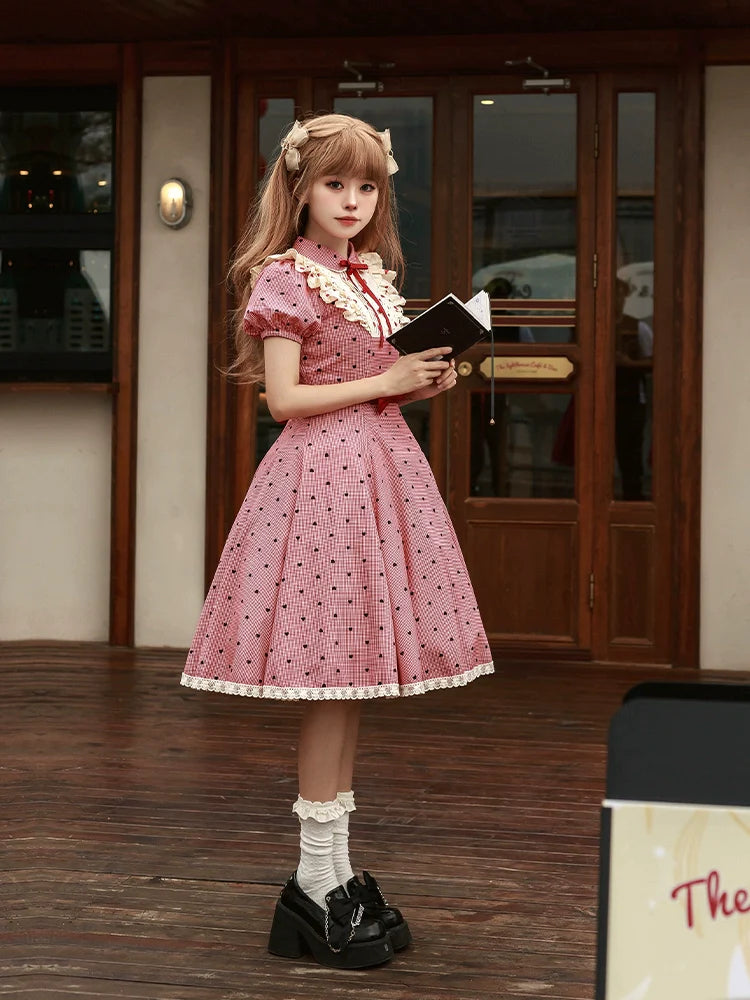 Ruby Chocolate Heart Dot Short Sleeve Dress