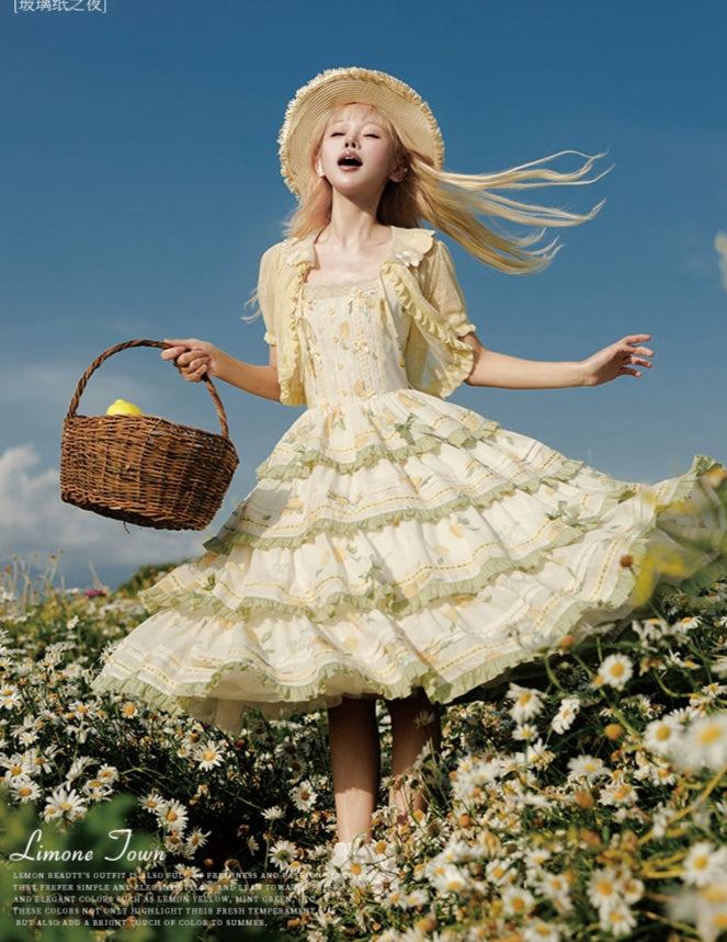 【受注予約7/16まで】Limone Town カントリー風ティアードジャンパースカート