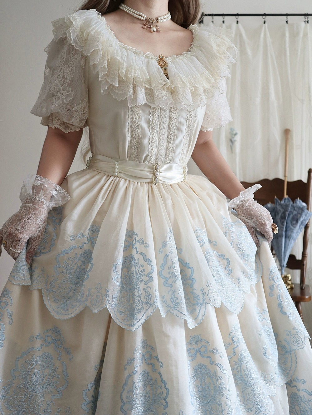 【受注予約9/25まで】Noble Garden 付け袖付き刺繍ワンピース