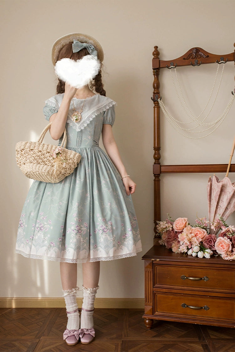 Bouquet of the Valley embroidered triangle collar floral dress