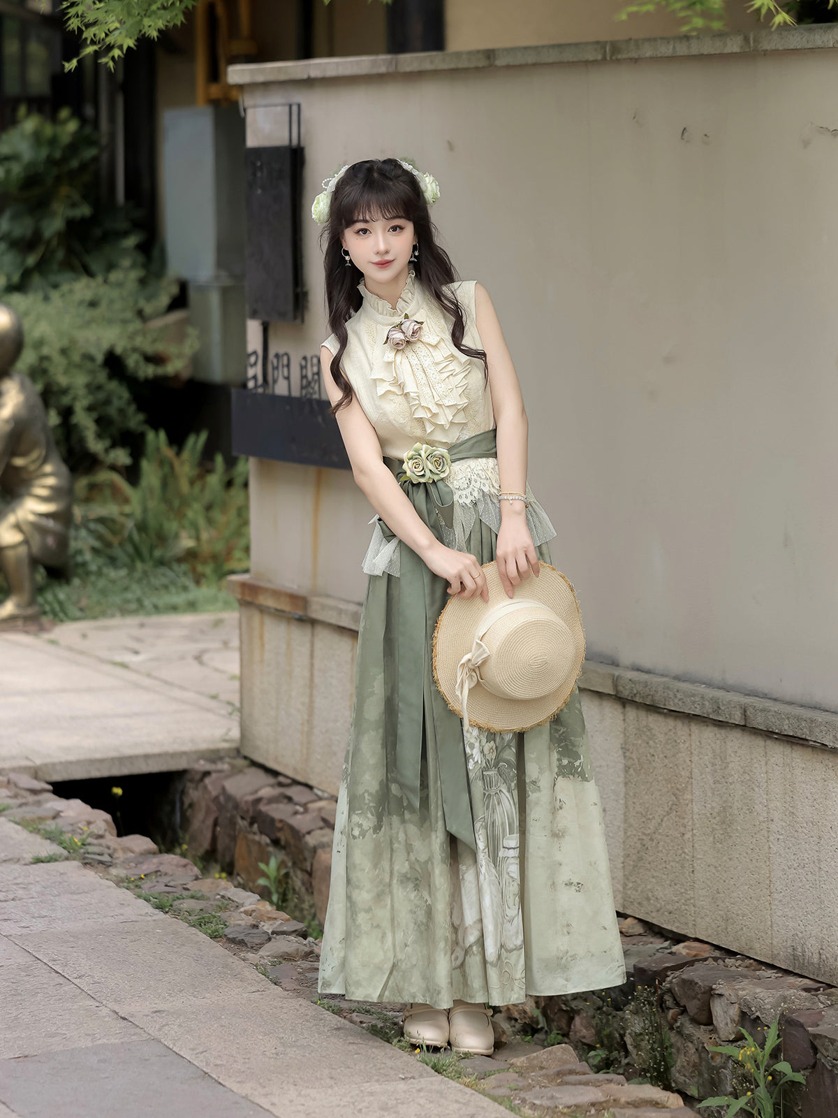 白花 中華風ロングスカートセットアップ