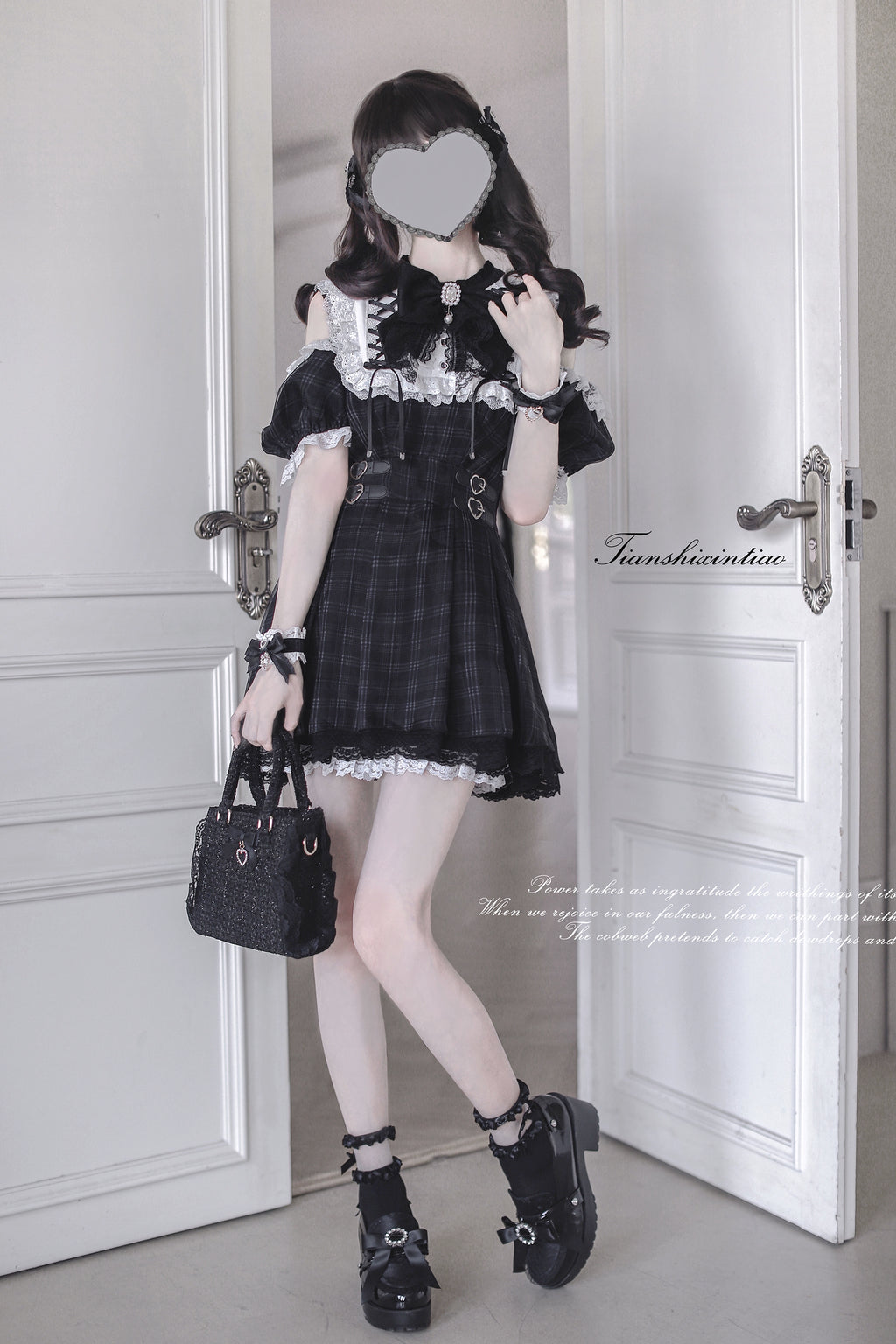 【予約販売】 Angel Heartbeat Black フリルチェックミニ丈ワンピース