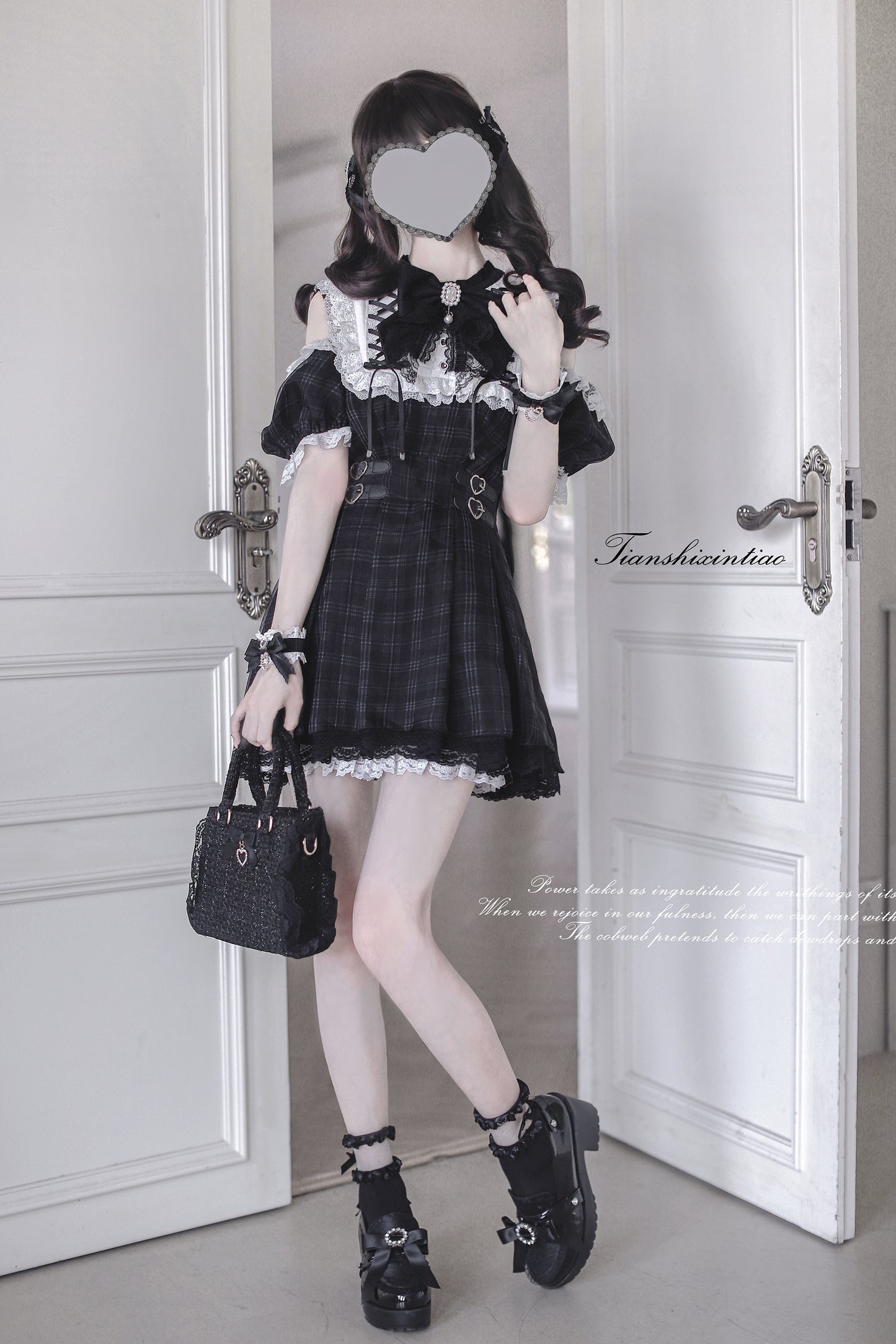 【予約販売】 Angel Heartbeat Black フリルチェックミニ丈ワンピース