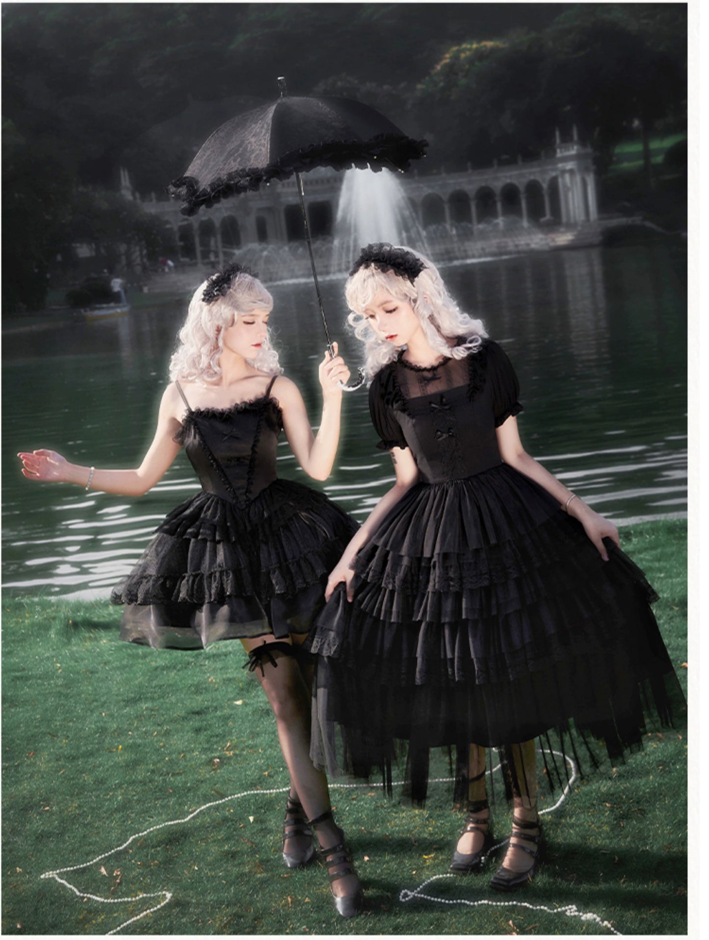 Dark Fairy Layered Frill Jumper Skirt and Blouse