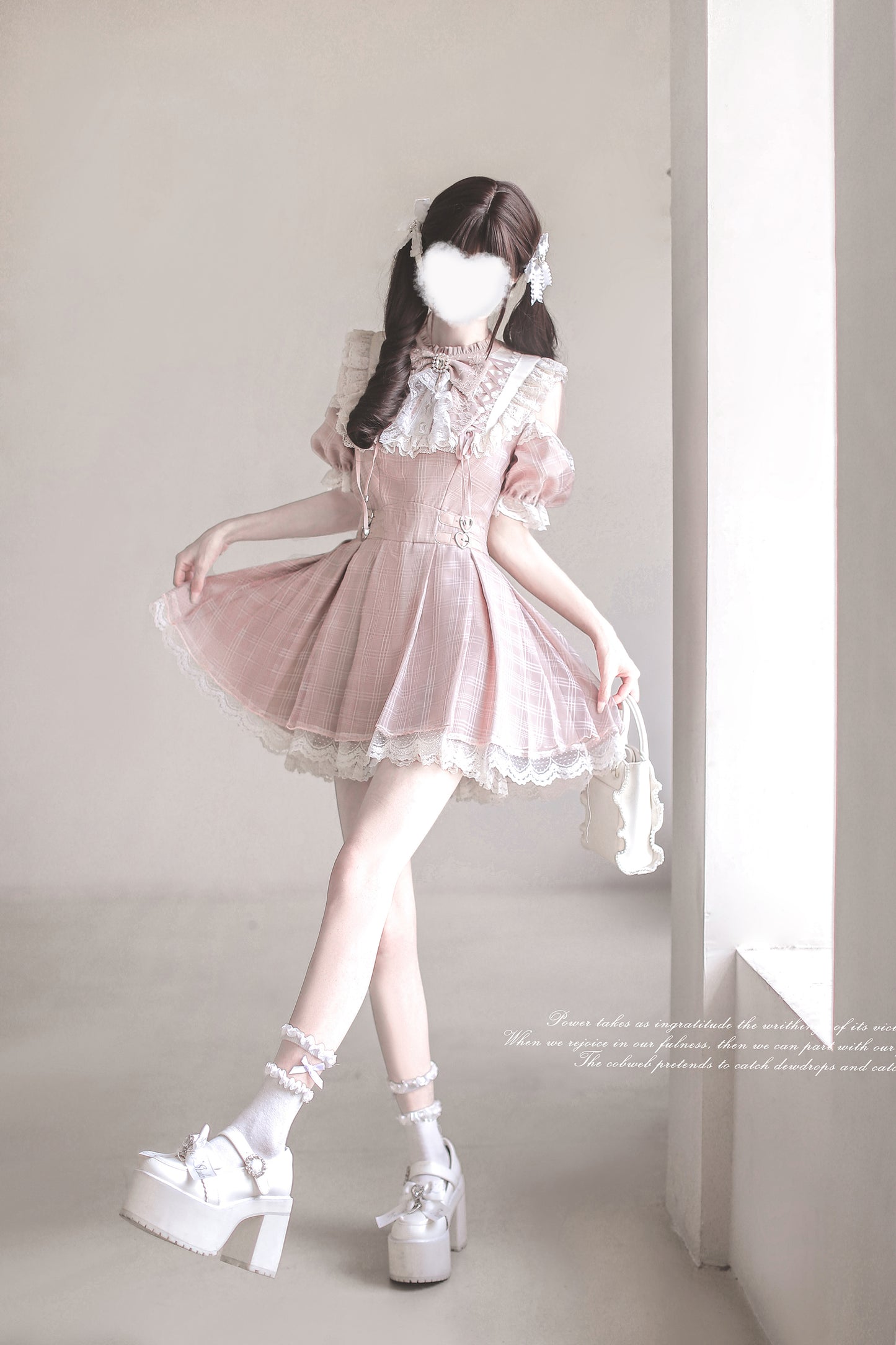 Angel Heartbeat Pink フリルチェックミニ丈ワンピース