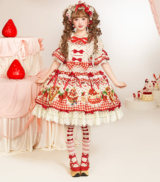 【受注予約11/18まで】Strawberry Cake Guide プリントワンピース