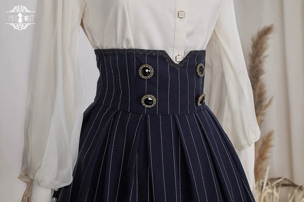 British Classical Lolita Vertical Striped High Waist Skirt