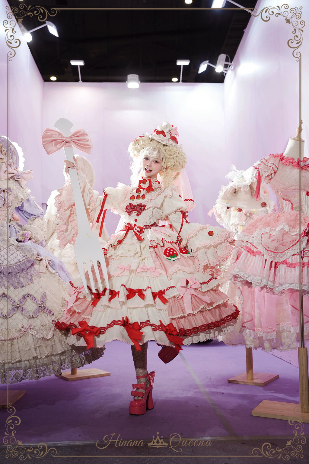 Strawberry Party リボンとフリルのデコレーションドレス・姫袖タイプ