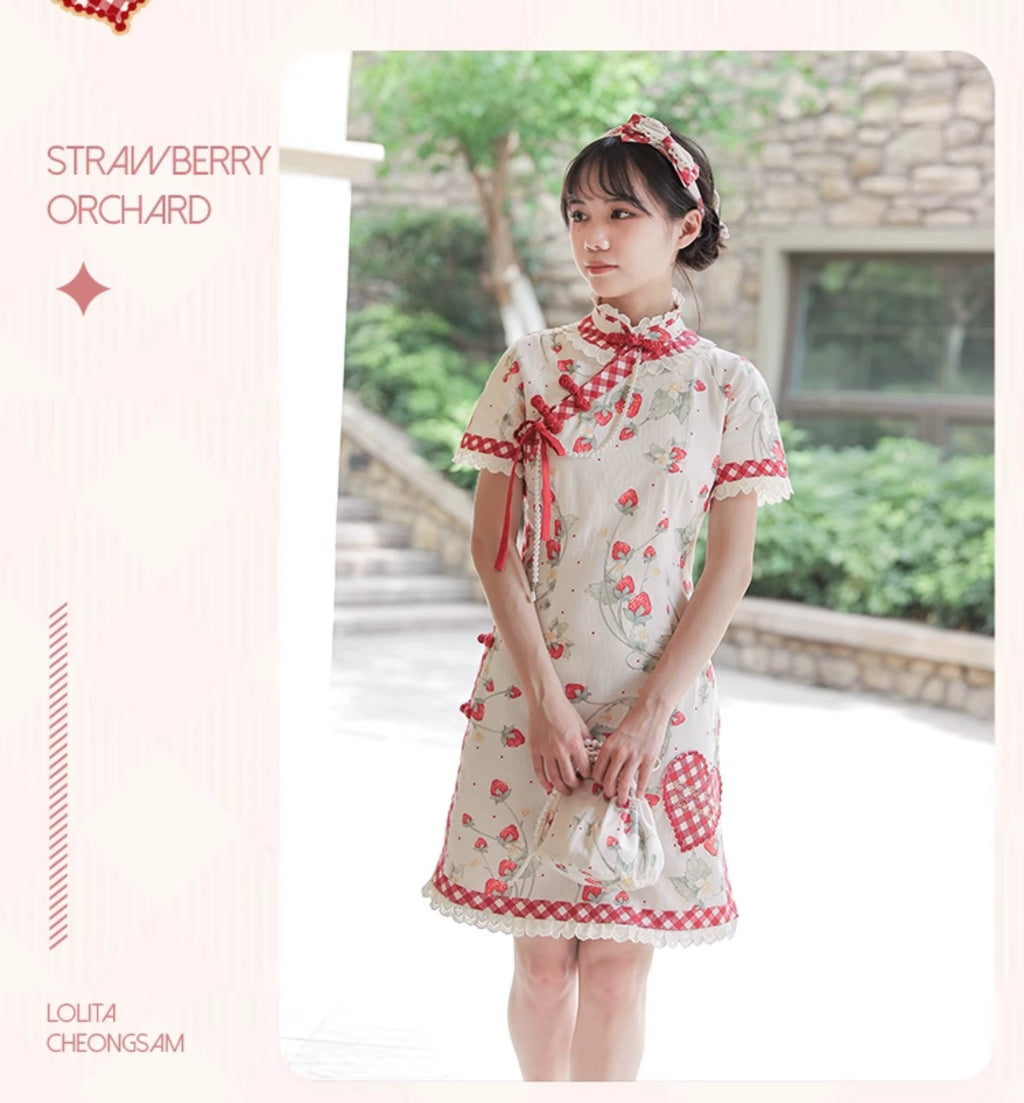 Strawberry Orchard Strawberry Chinese Dress Short Length