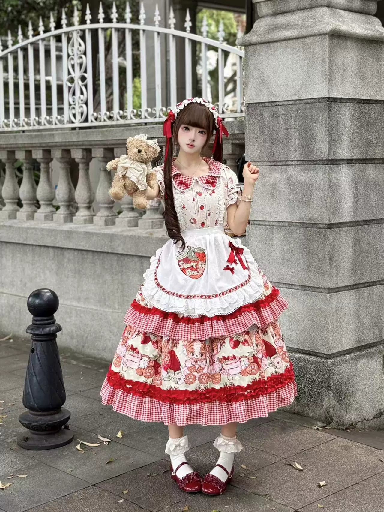 Strawberry Bear Cerenade 半袖ワンピース・レッド