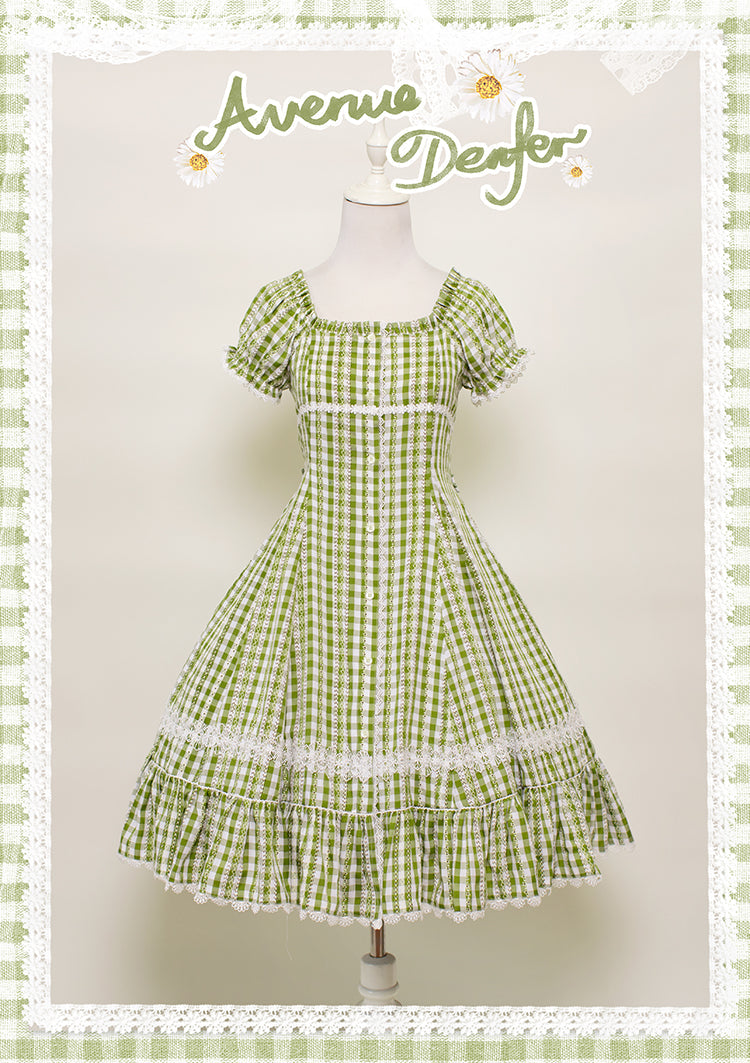 Day's eye Gingham check retro short sleeve dress, 3 colors