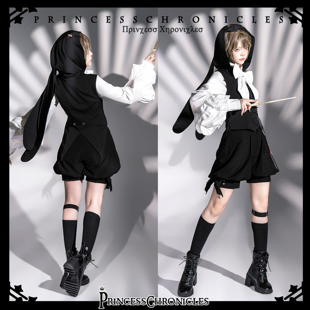 【予約販売】Black Rabbit うさ耳フードベスト・マント・ショートパンツ