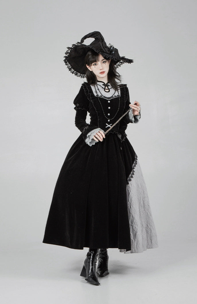 Asymmetrical design long witch dress